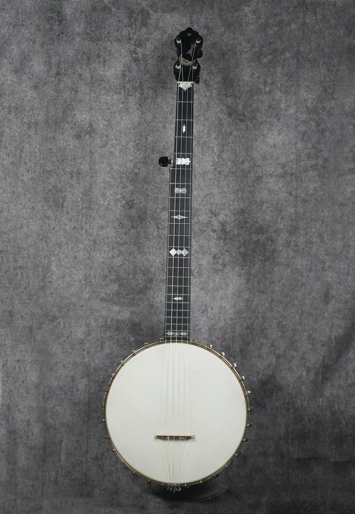C1893 W. A. Cole Eclipse Man in the Moon Open Back Banjo Nylgut Strings